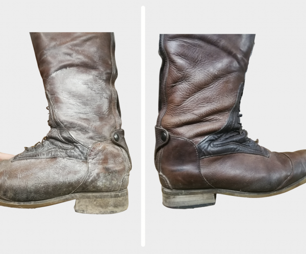 Réparation de bottes en cuir avant/après